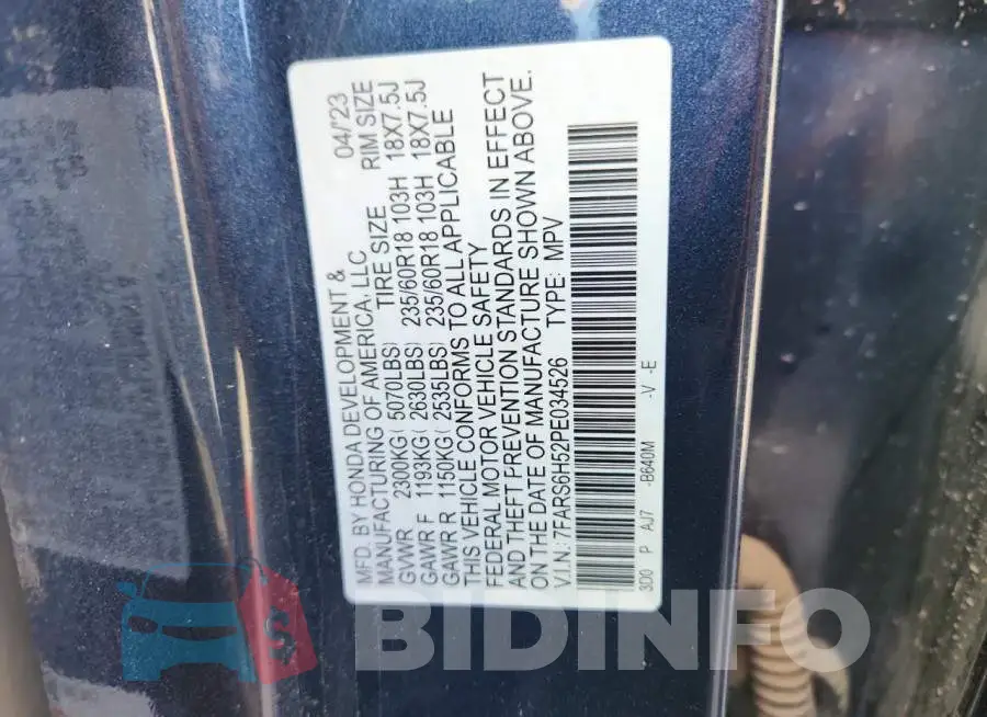 7FARS6H52PE034526 Photo# 13
