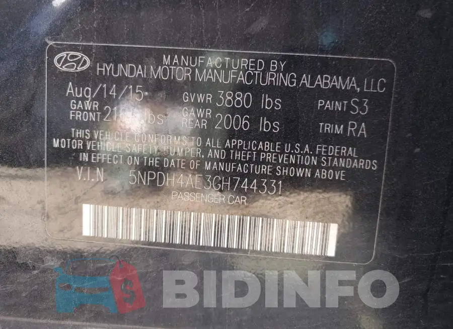 5NPDH4AE3GH744331 Photo# 12