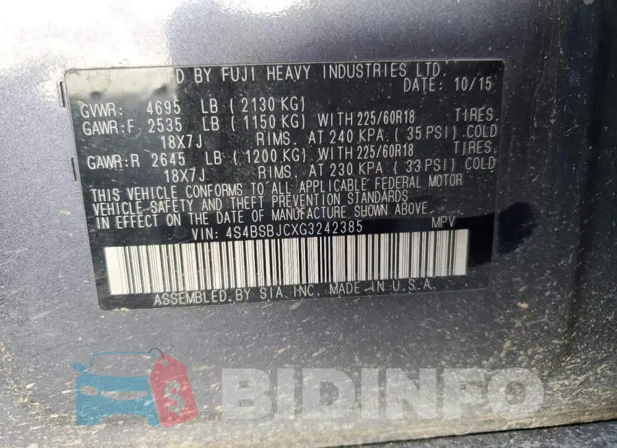 4S4BSBJCXG3242385 Photo# 12