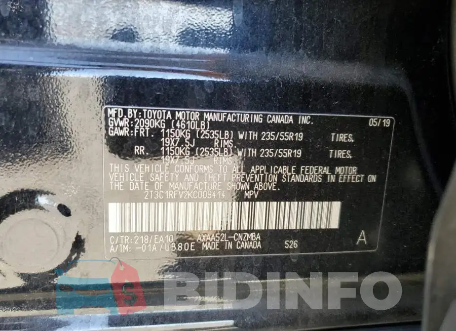 2T3C1RFV2KC009414 Photo# 13