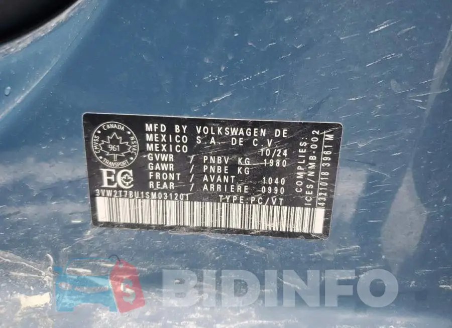 3VW2T7BU1SM031201 Photo# 13
