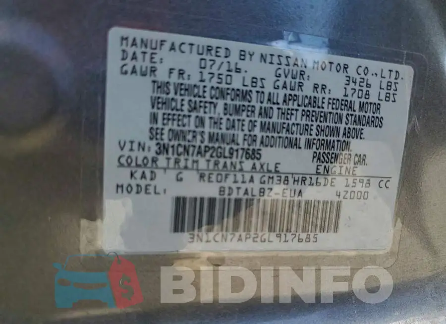 3N1CN7AP2GL917685 Photo# 13