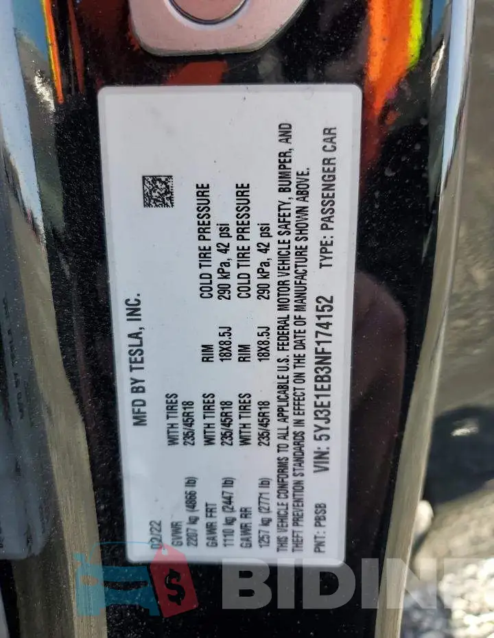 5YJ3E1EB3NF174152 Photo# 12