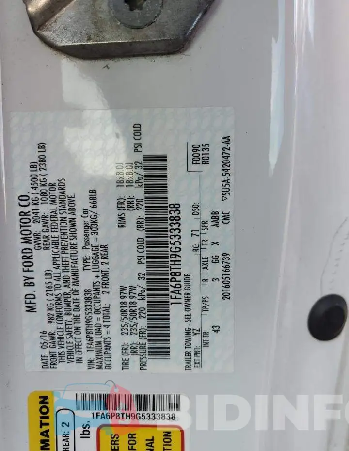 1FA6P8TH9G5333838 Photo# 12
