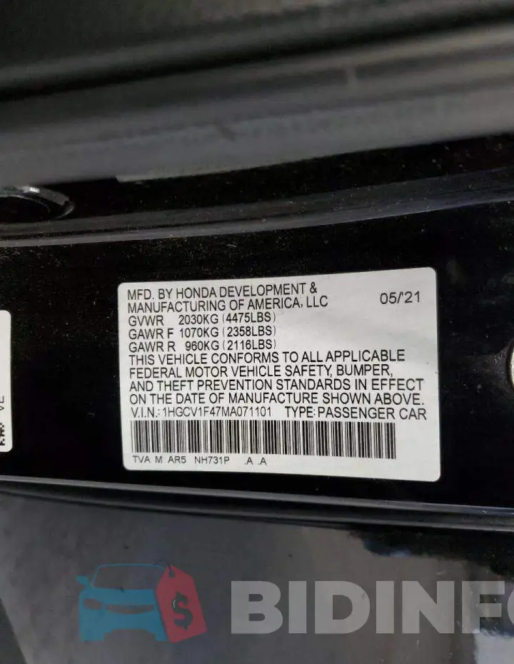 1HGCV1F47MA071101 Photo# 12
