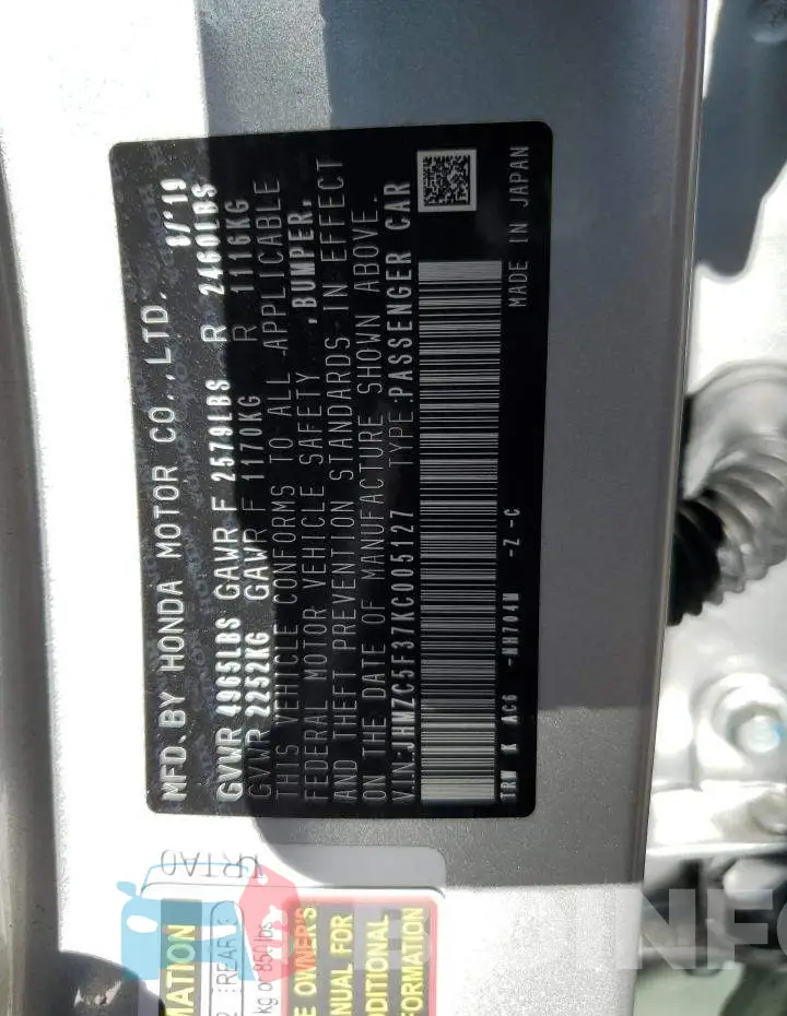JHMZC5F37KC005127 Photo# 12