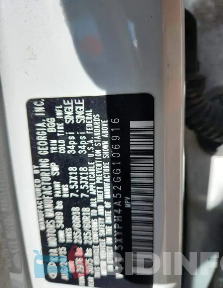 5XYPH4A52GG106916 Photo# 12