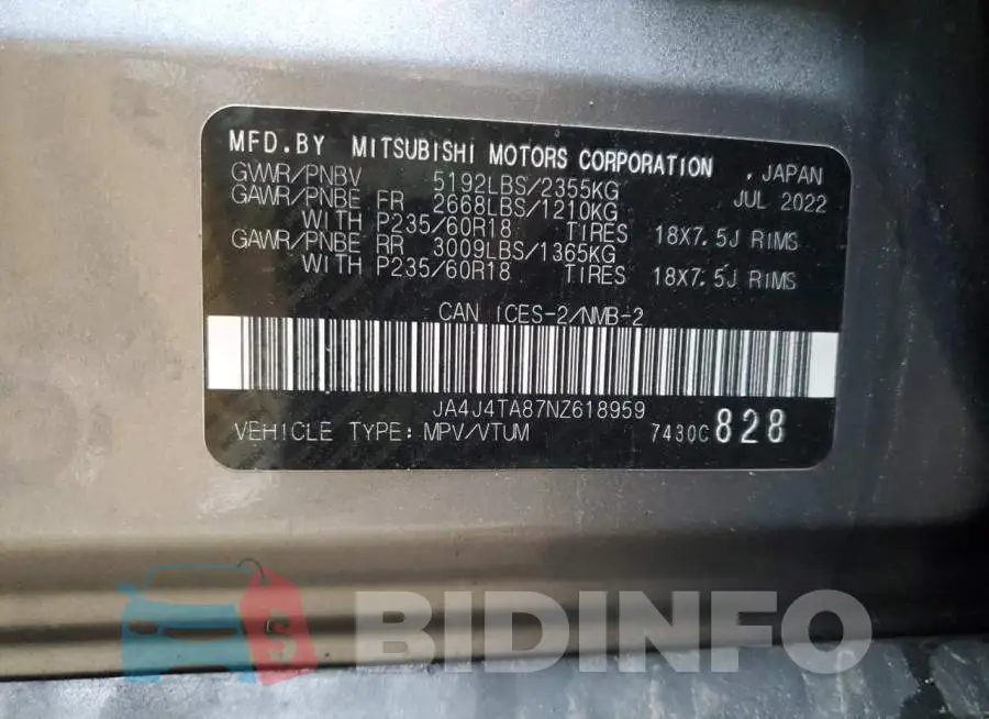 JA4J4TA87NZ618959 Photo# 14