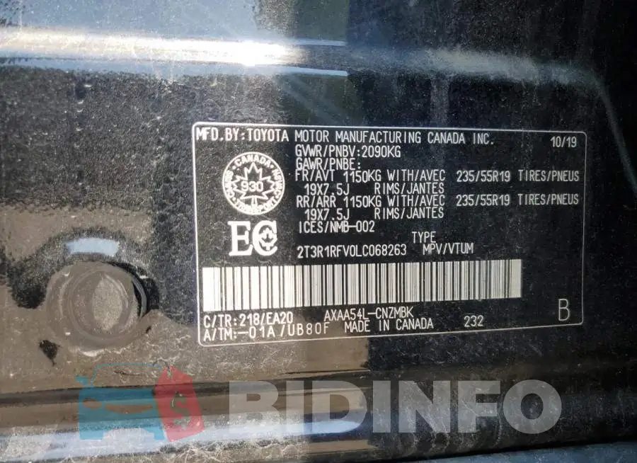 2T3R1RFV0LC068263 Photo# 14