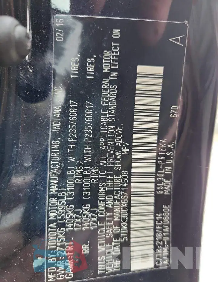 5TDKK3DCXGS714508 Photo# 13