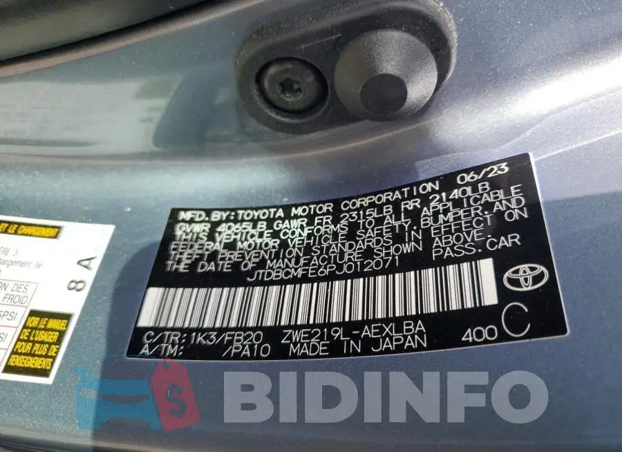 JTDBCMFE6PJ012071 Photo# 12