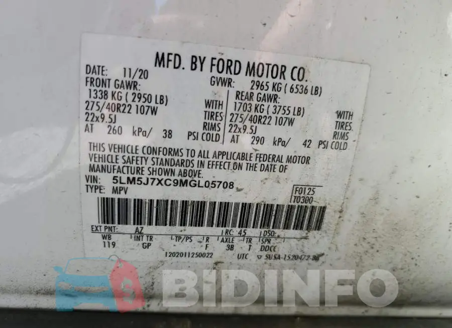 5LM5J7XC9MGL05708 Photo# 13
