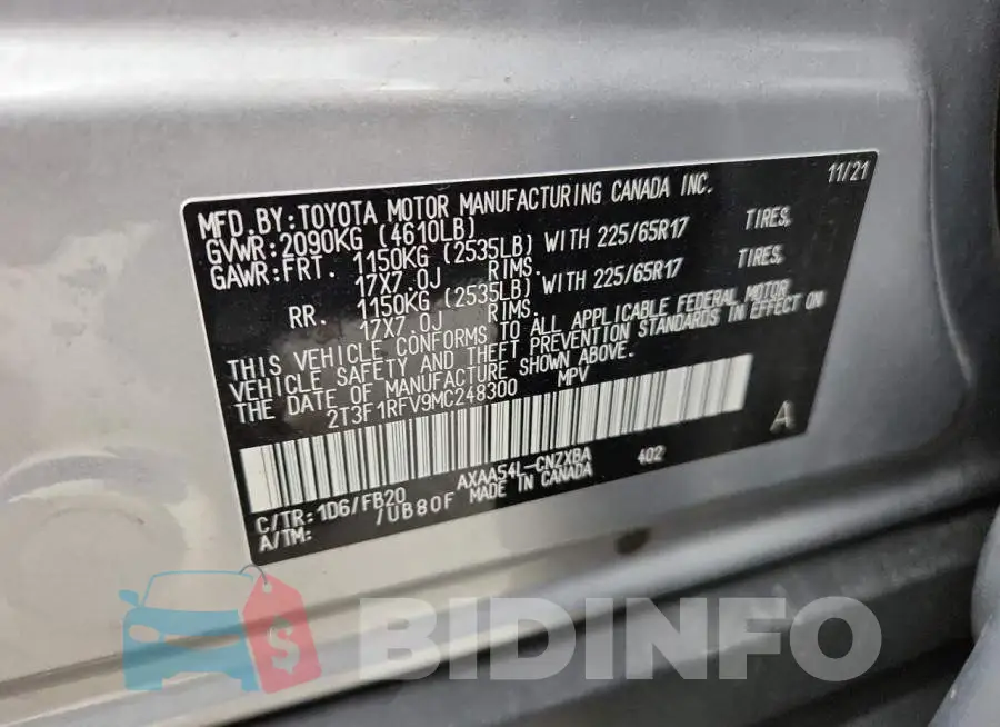 2T3F1RFV9MC248300 Photo# 13