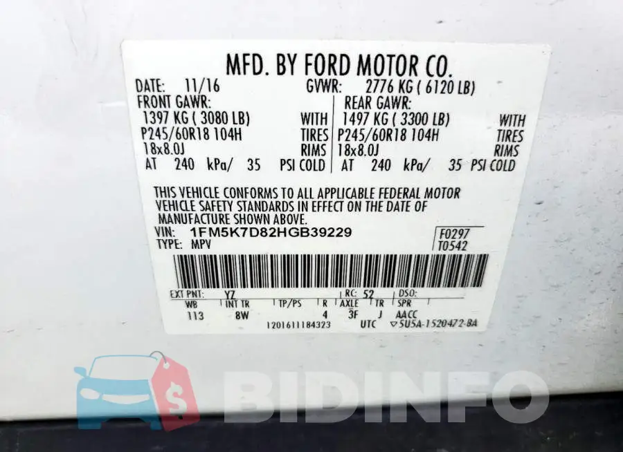 1FM5K7D82HGB39229 Photo# 13