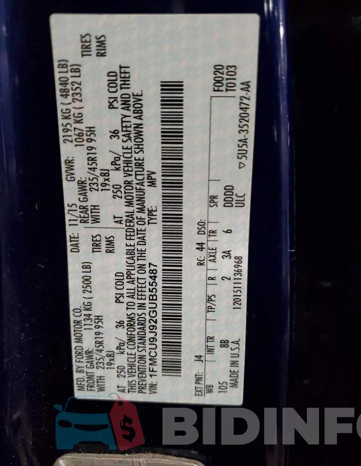1FMCU9J92GUB55487 Photo# 13