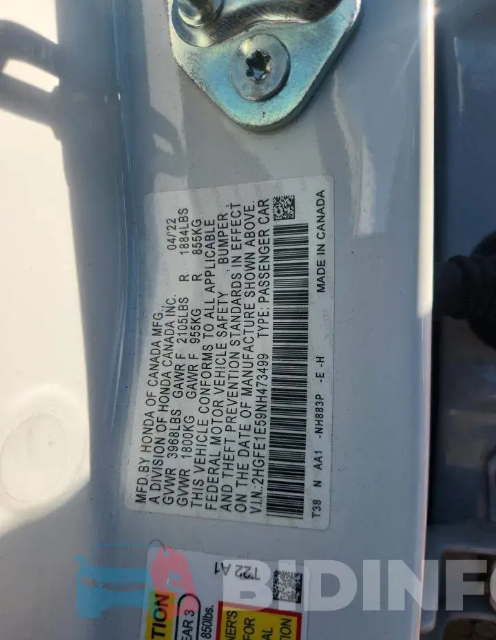 2HGFE1E59NH473499 Photo# 13