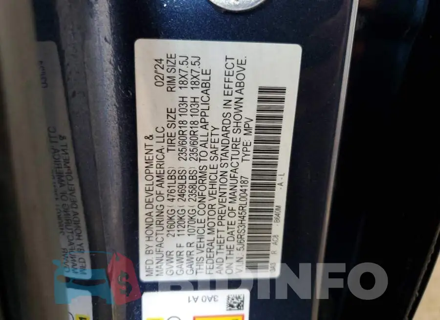 5J6RS3H45RL004187 Photo# 14