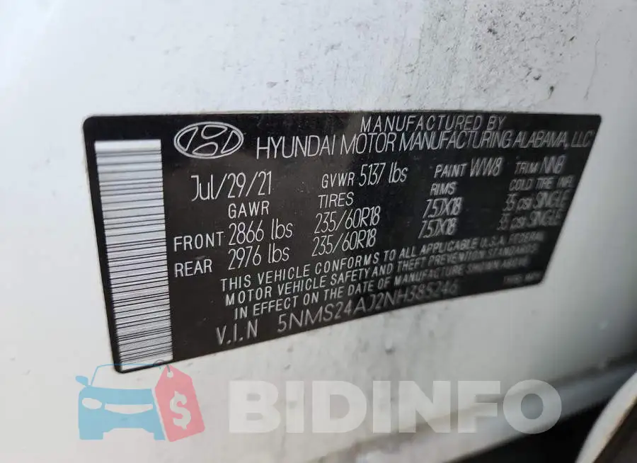 5NMS24AJ2NH385246 Photo# 13