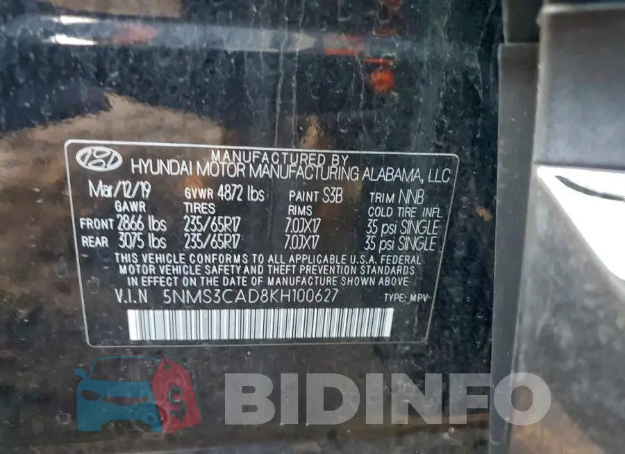 5NMS3CAD8KH100627 Photo# 13