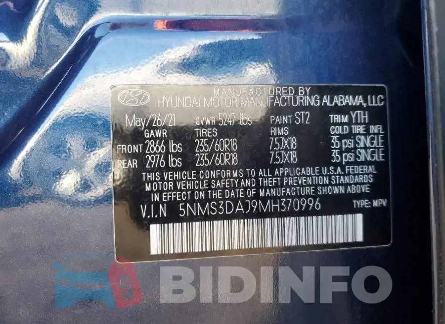 5NMS3DAJ9MH370996 Photo# 14
