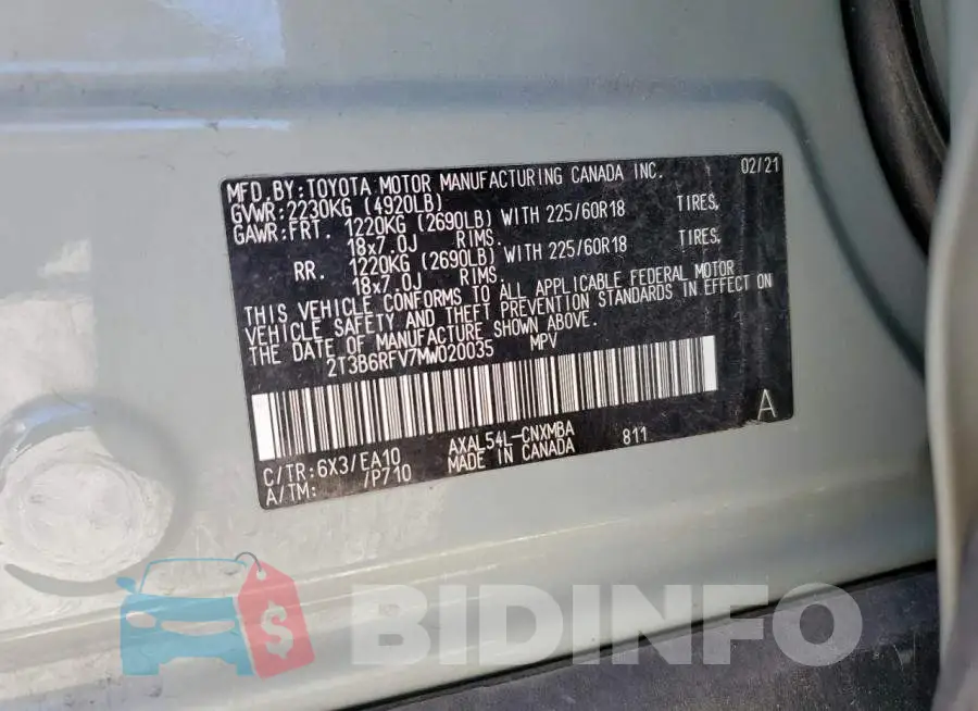 2T3B6RFV7MW020035 Photo# 13