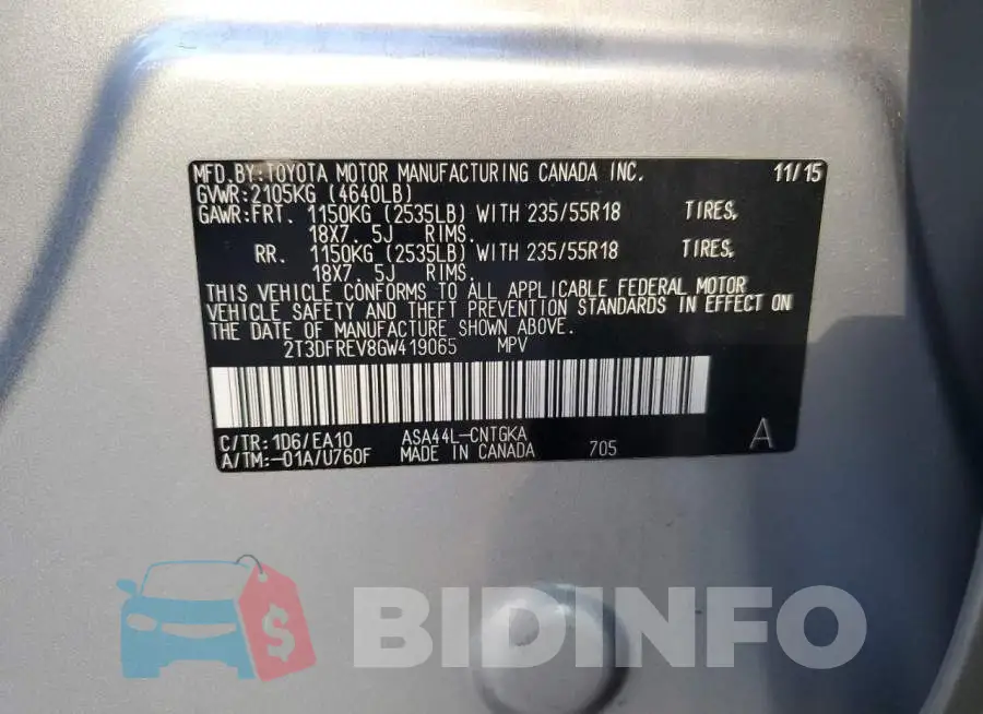 2T3DFREV8GW419065 Photo# 12