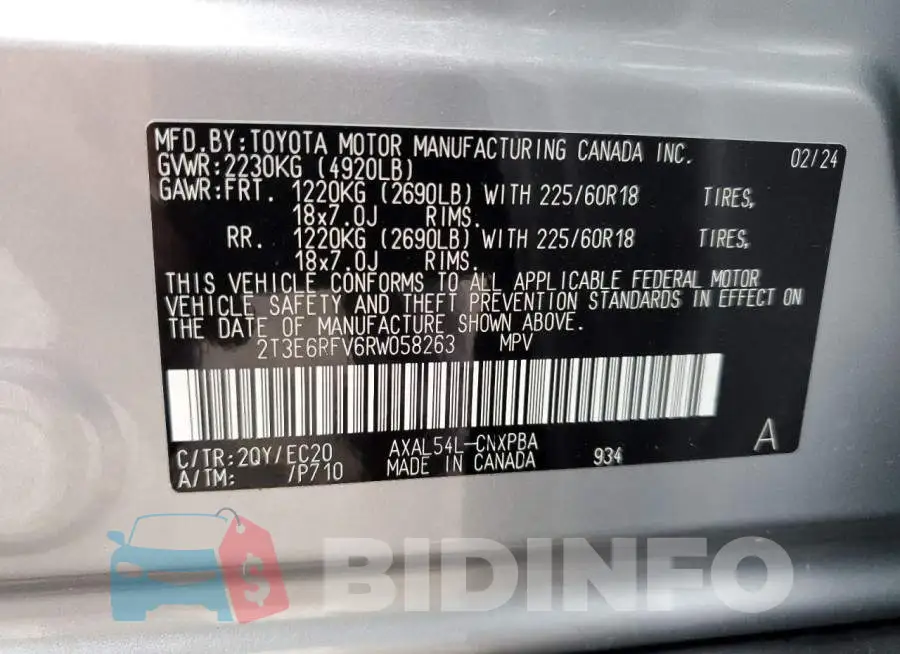 2T3E6RFV6RW058263 Photo# 13