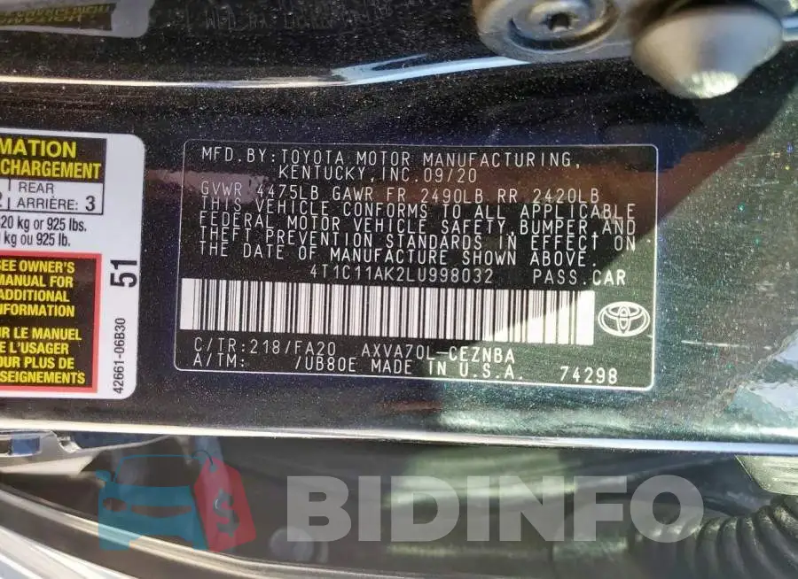4T1C11AK2LU998032 Photo# 13