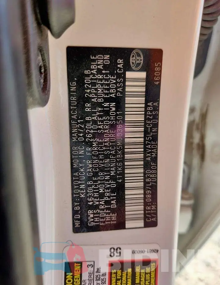 4T1K61BK5MU036501 Photo# 12