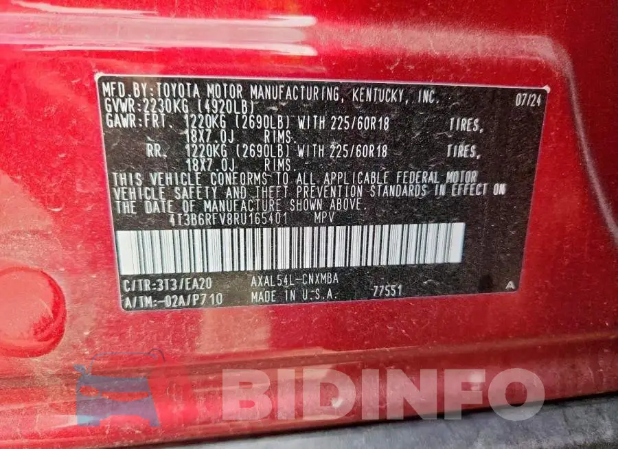 4T3B6RFV8RU165401 Photo# 14