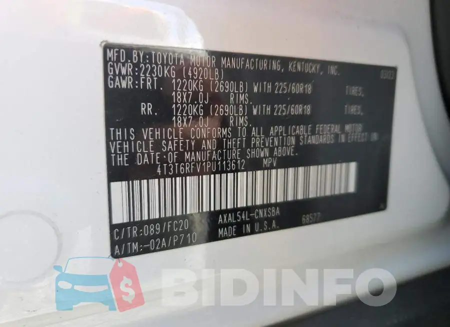 4T3T6RFV1PU113612 Photo# 12