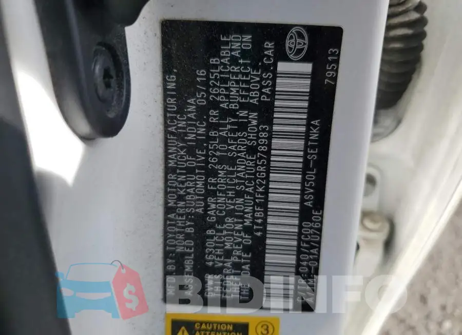 4T4BF1FK2GR578983 Photo# 13
