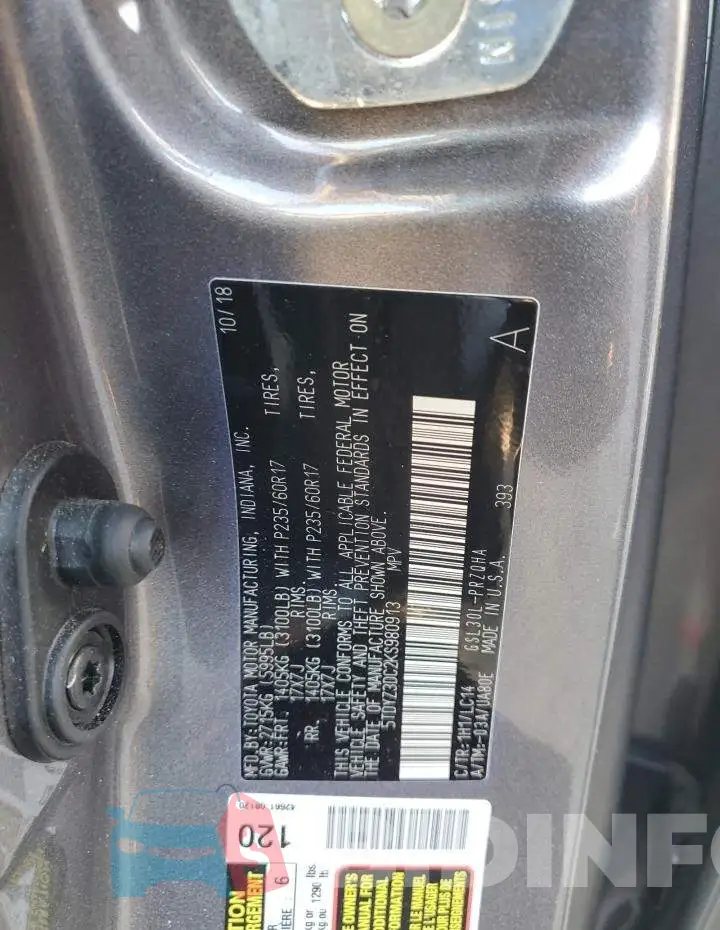5TDYZ3DC2KS980913 Photo# 14