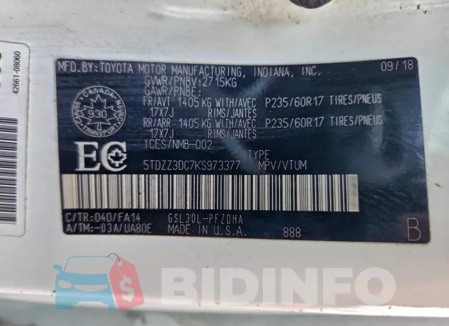 5TDZZ3DC7KS973377 Photo# 14