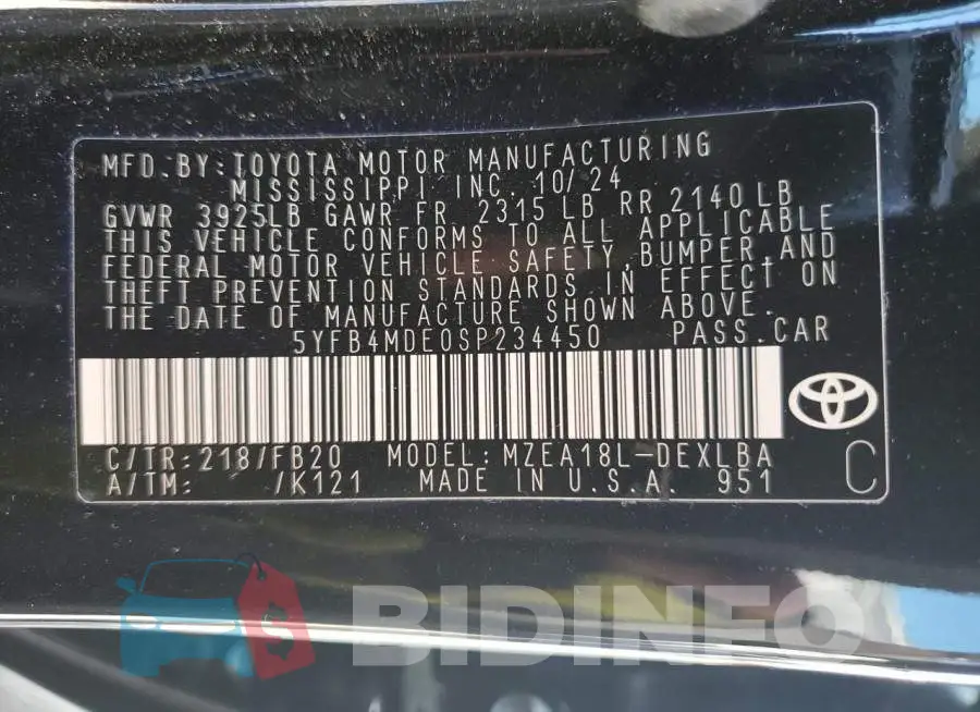 5YFB4MDE0SP234450 Photo# 13