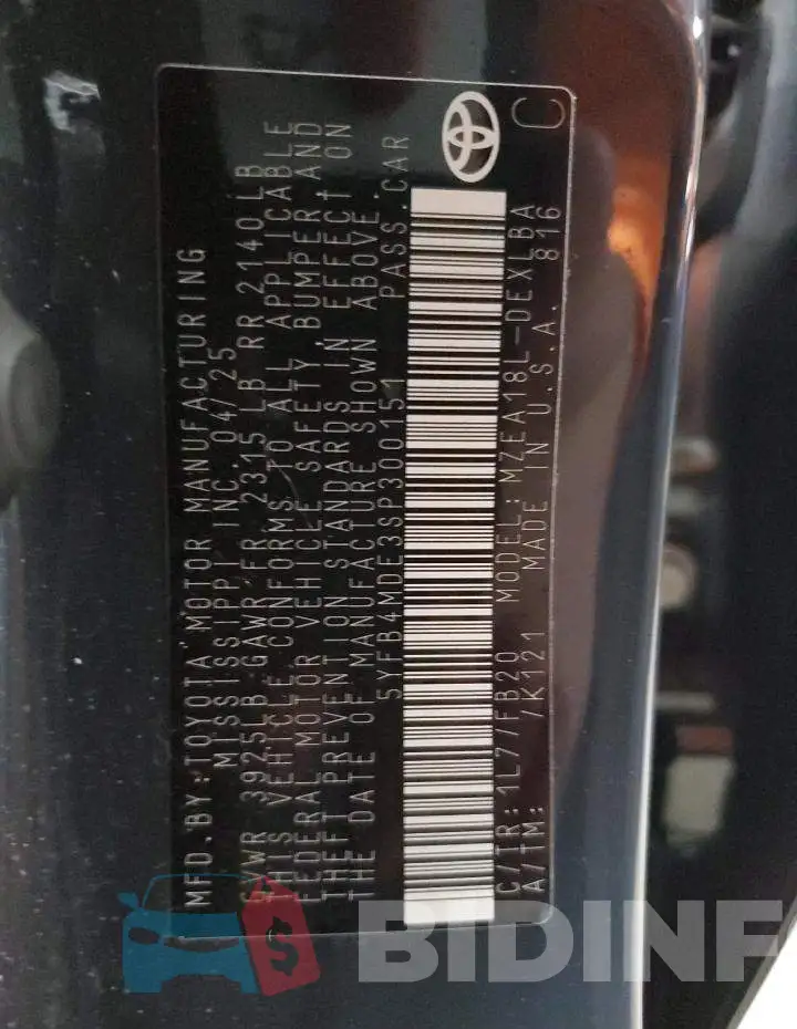 5YFB4MDE3SP300151 Photo# 13