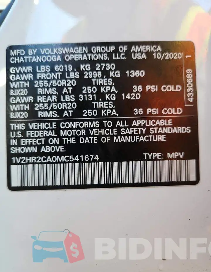1V2HR2CA0MC541674 Photo# 14