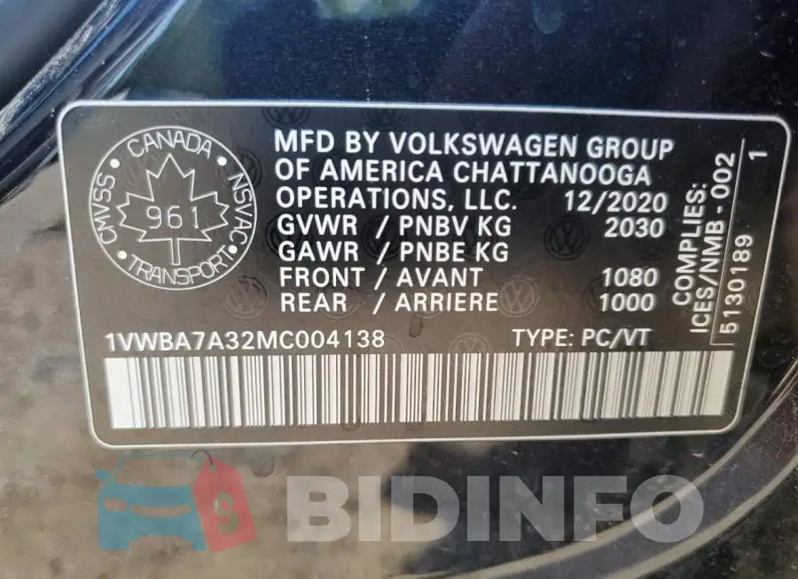 1VWBA7A32MC004138 Photo# 13
