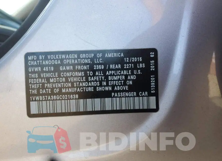 1VWBS7A36GC021638 Photo# 12