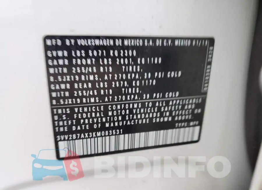 3VV2B7AX3KM083531 Photo# 14