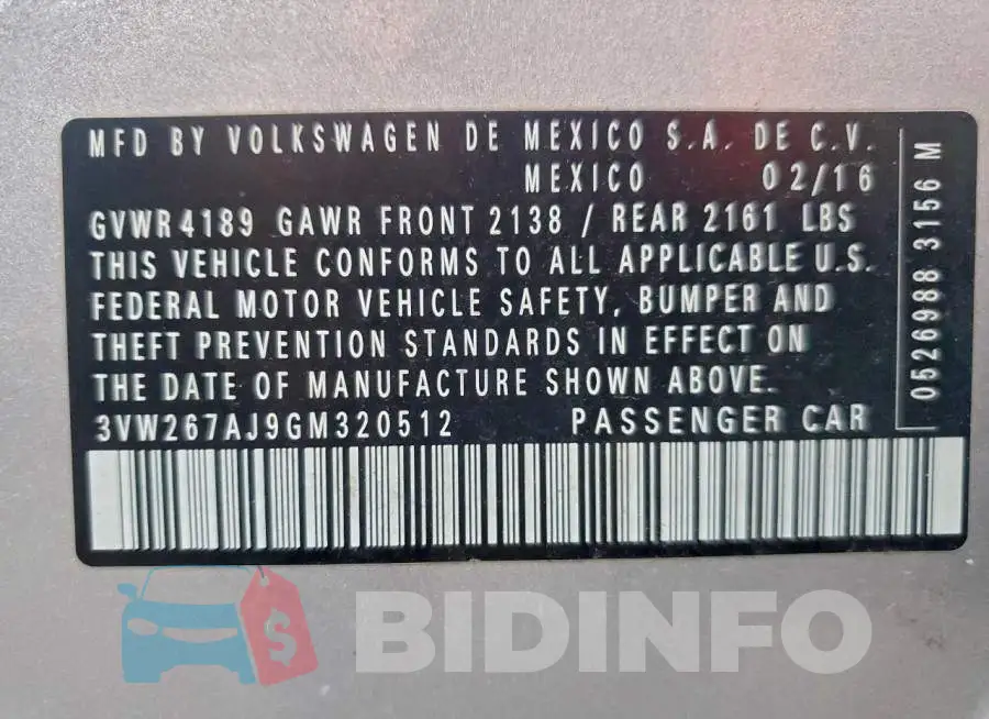3VW267AJ9GM320512 Photo# 12
