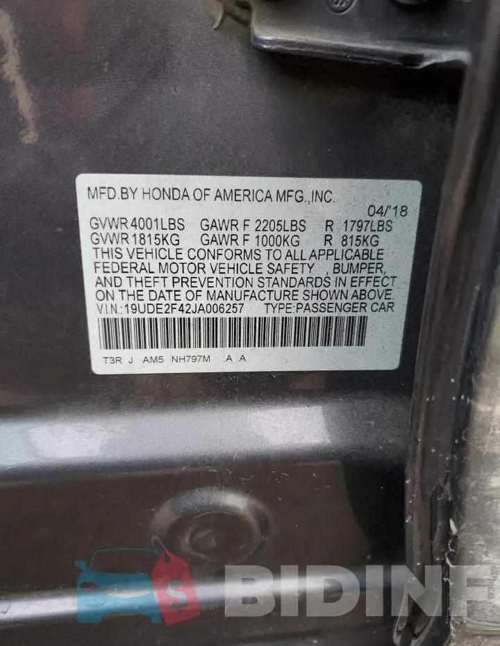 19UDE2F42JA006257 Photo# 12