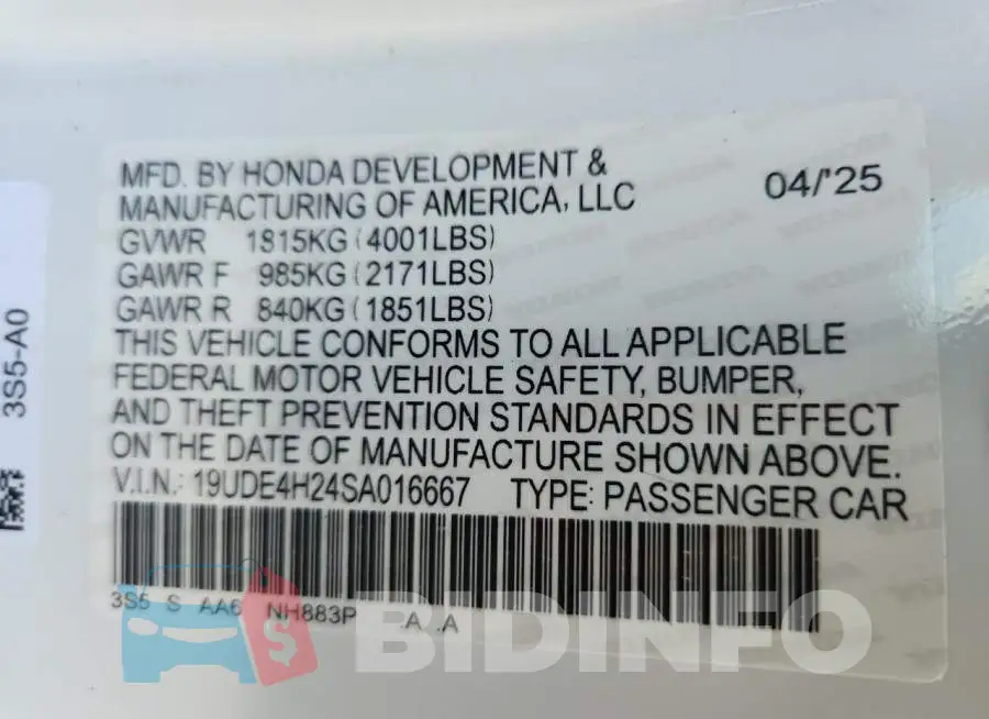 19UDE4H24SA016667 Photo# 12