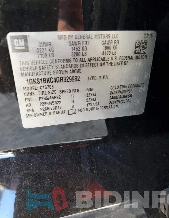 1GKS1BKC4GR329982 Photo# 14