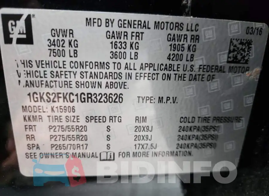 1GKS2FKC1GR323626 Photo# 13