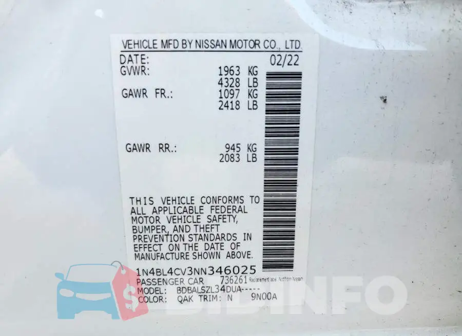 1N4BL4CV3NN346025 Photo# 12