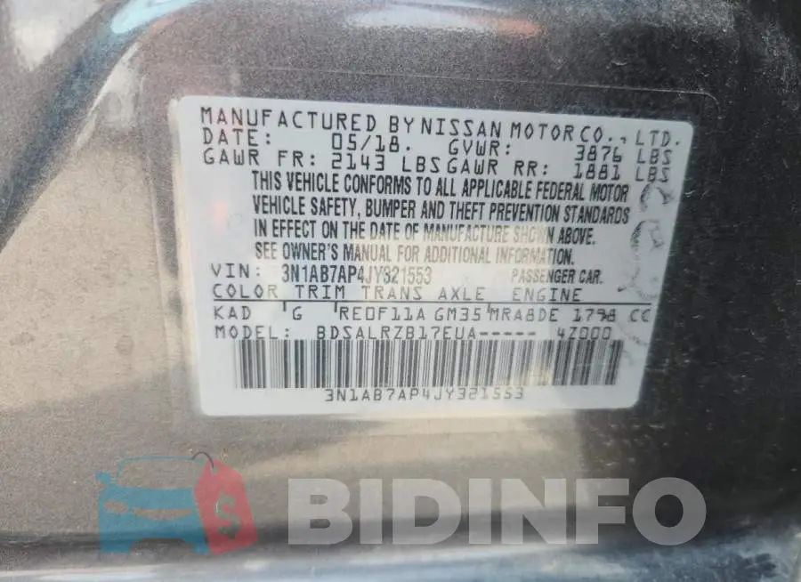 3N1AB7AP4JY321553 Photo# 12