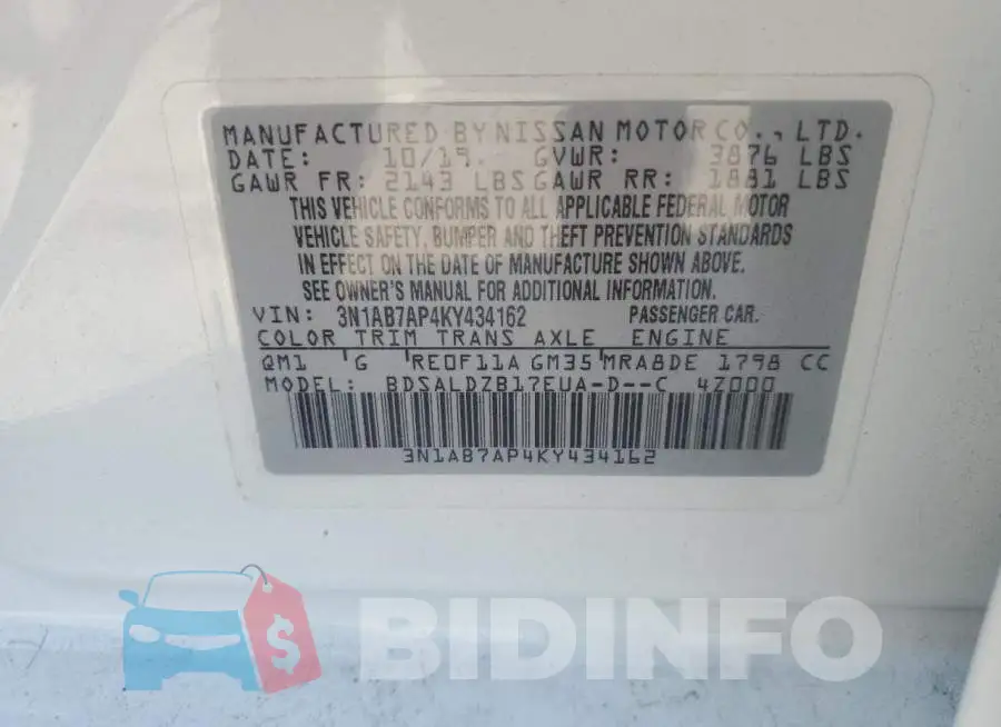 3N1AB7AP4KY434162 Photo# 12
