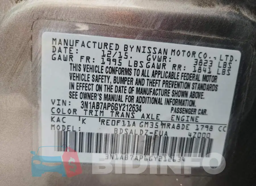 3N1AB7AP6GY212634 Photo# 13