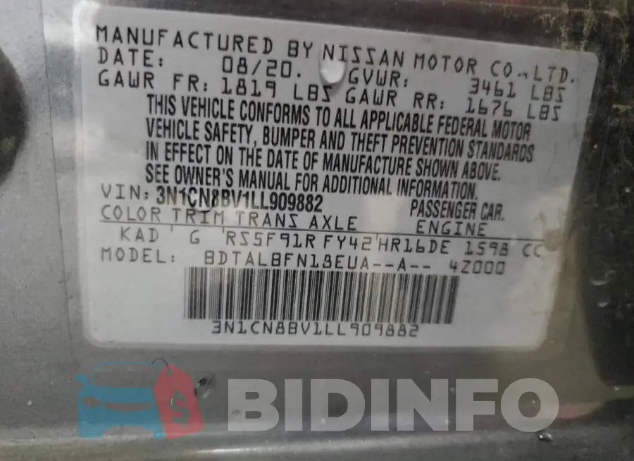 3N1CN8BV1LL909882 Photo# 13